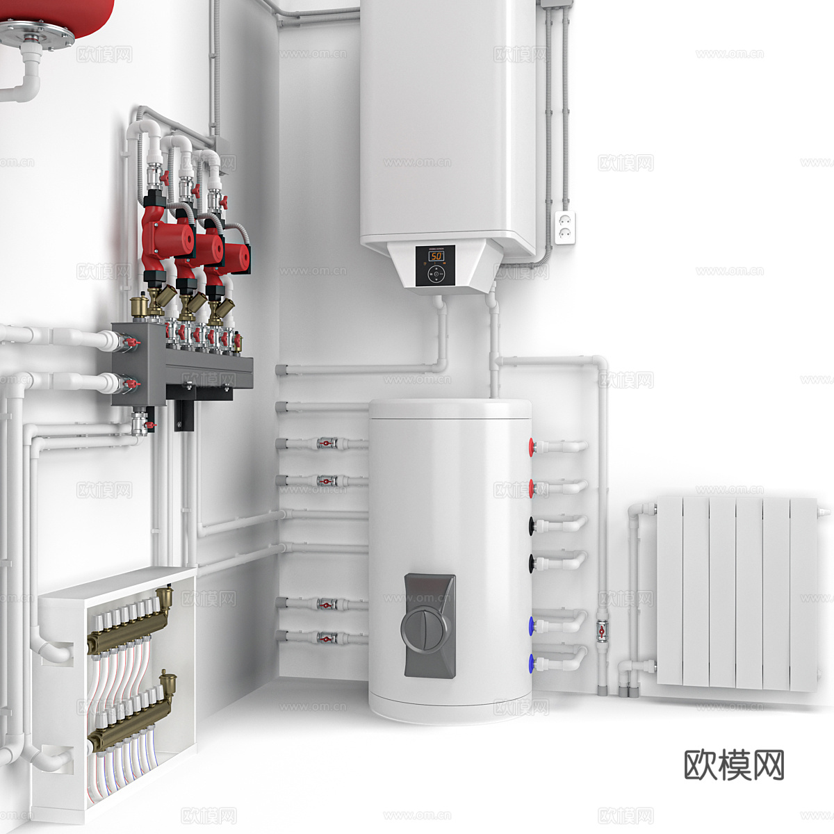 现代锅炉房设备3d模型