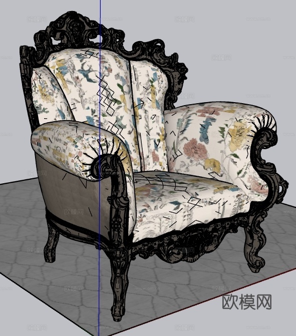 法式单人沙发su模型下载（渲染图1）