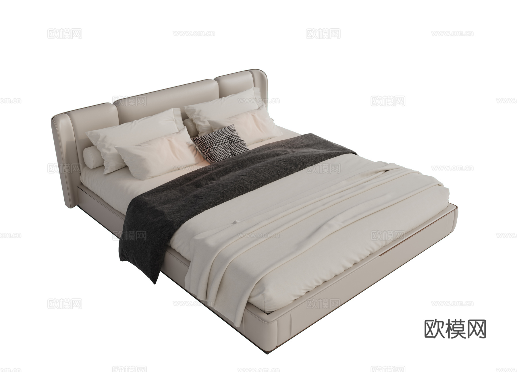 现代布艺双人床 主卧床 极简卧室床 Minotti现代双人床3d模型下载