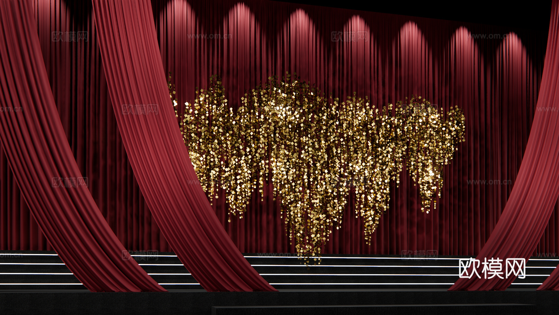 金色亮片造型婚礼设计su模型下载（渲染图4）