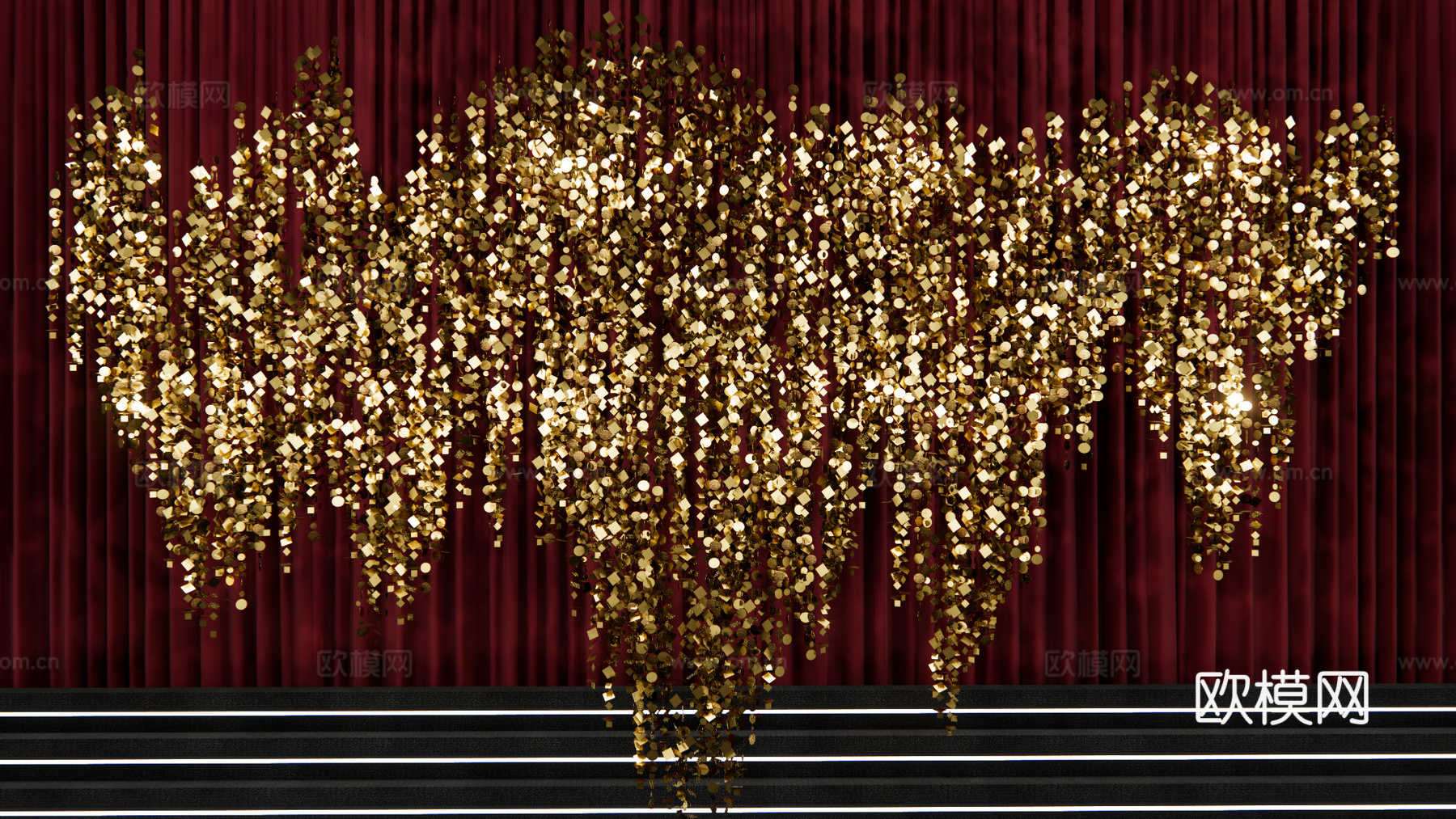 金色亮片造型婚礼设计su模型下载（渲染图2）