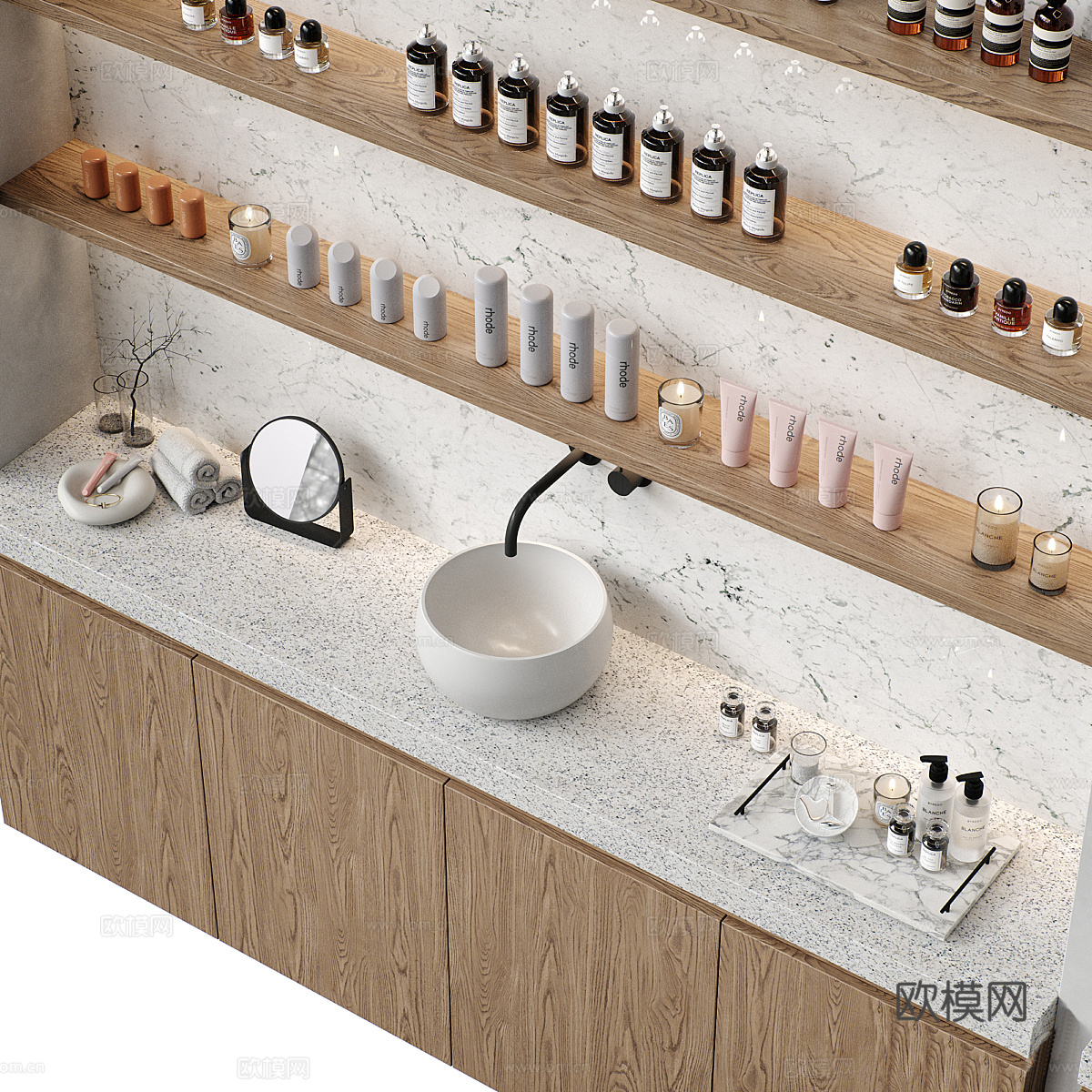 现代奶油风护肤器材3d模型下载（渲染图4）