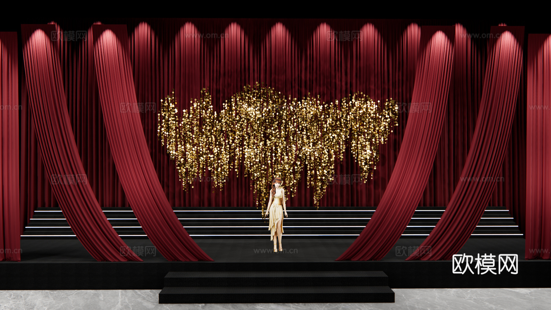 金色亮片造型婚礼设计su模型下载（渲染图1）