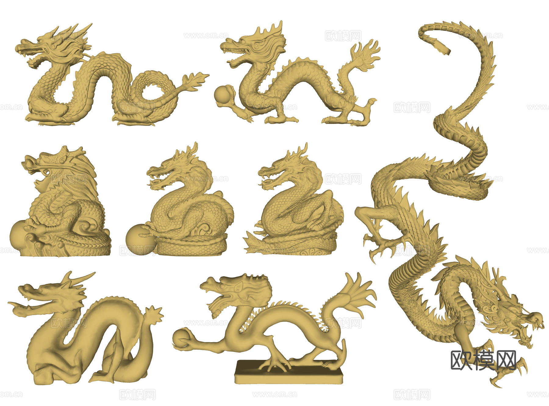 中式龙 龙雕塑 祥龙 游龙 神龙 卧龙 腾龙 中国龙 龙头su模型下载（渲染图2）