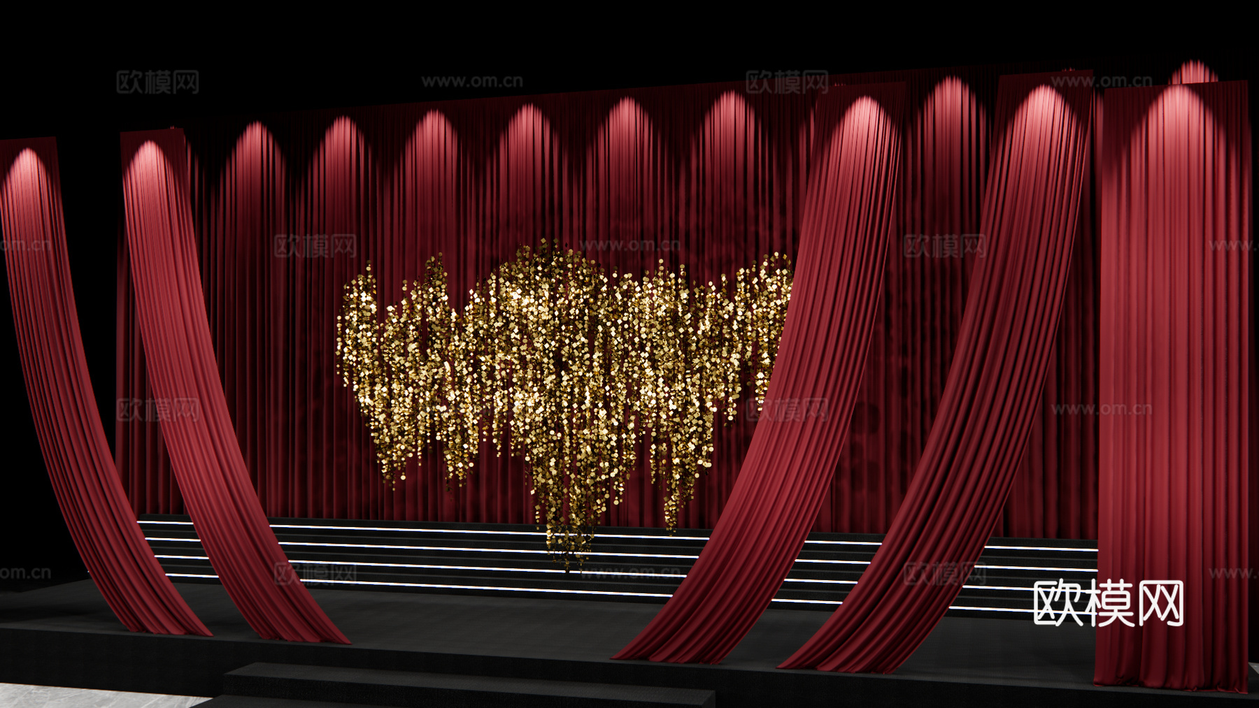 金色亮片造型婚礼设计su模型下载（渲染图3）