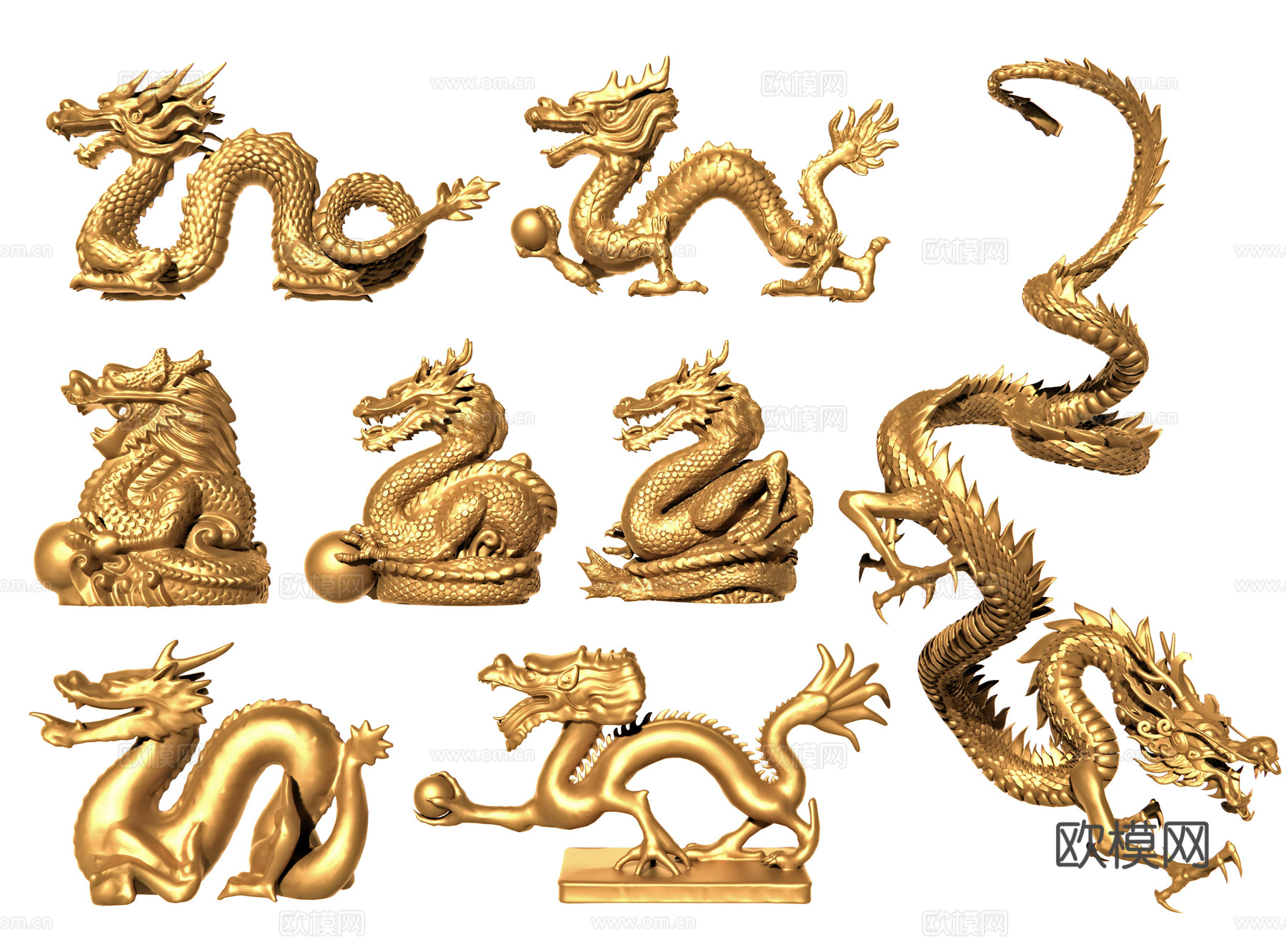 中式龙 龙雕塑 祥龙 游龙 神龙 卧龙 腾龙 中国龙 龙头su模型下载（渲染图1）