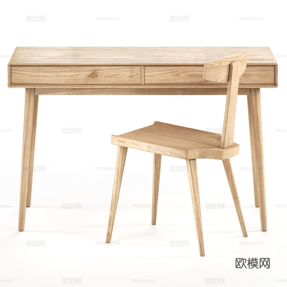 新中式木质书桌椅3d模型下载(渲染图2)