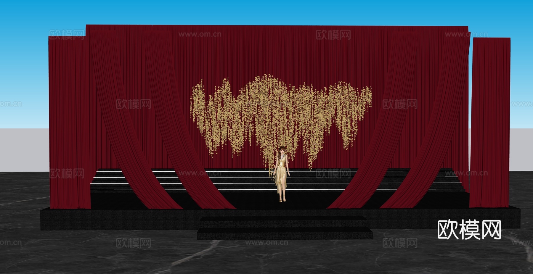 金色亮片造型婚礼设计su模型下载（渲染图5）