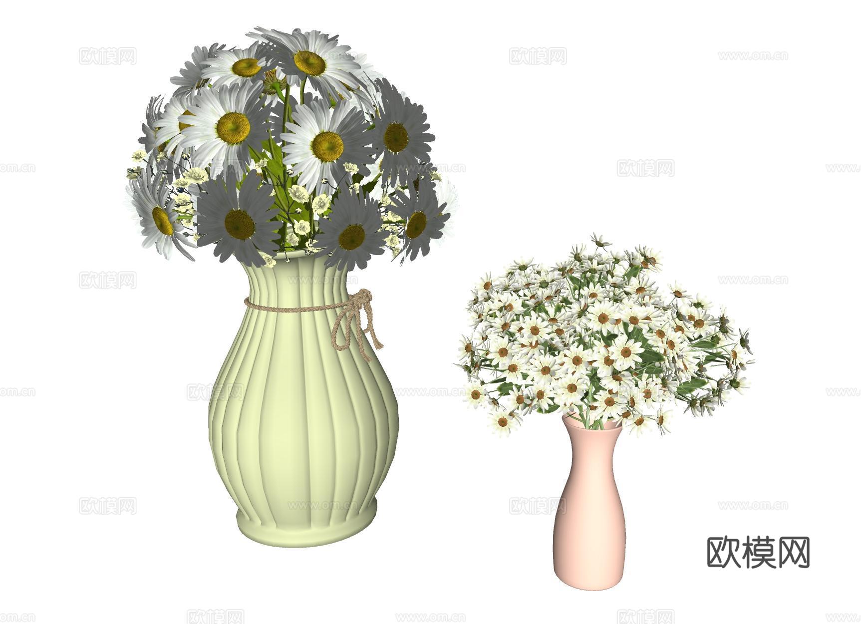 花卉花瓶 奶油风花卉 桌面装饰摆件 母菊菊花 白菊花su模型