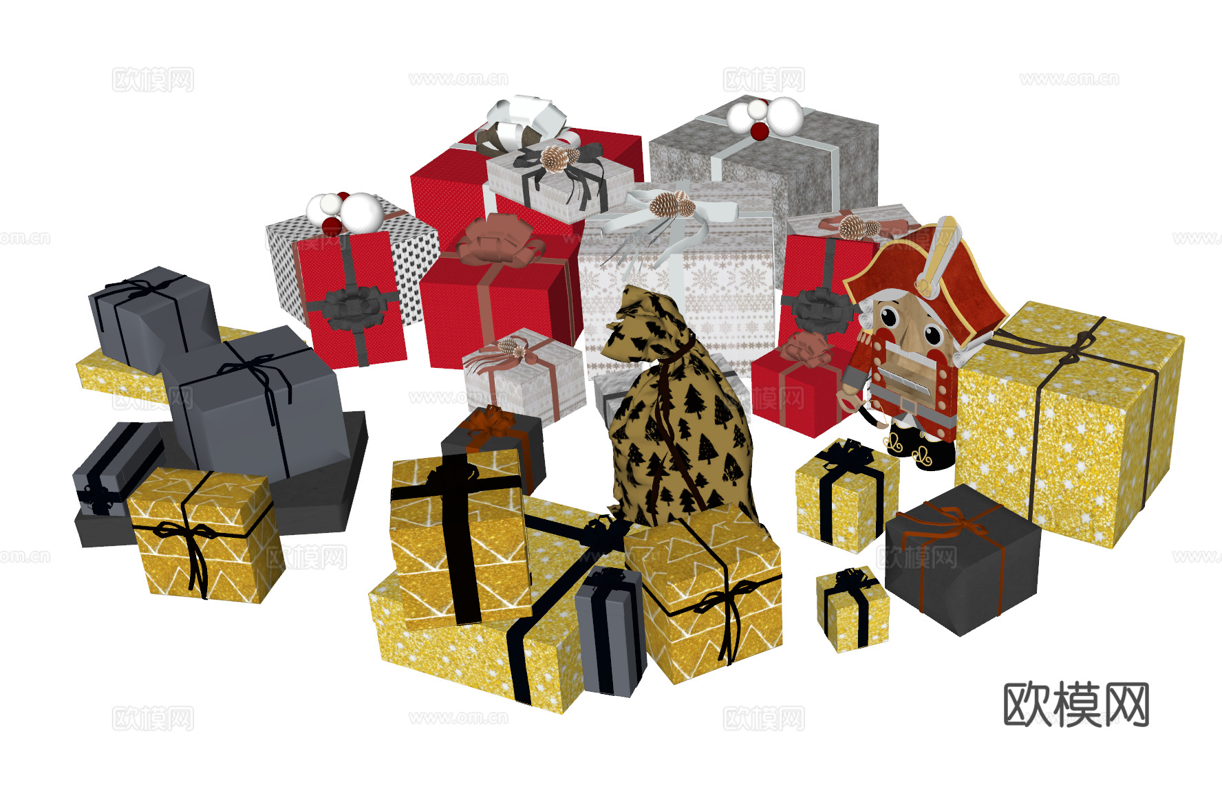 现代礼品盒 礼盒 礼物盒 装饰品 礼物 圣诞礼物堆 包装su模型