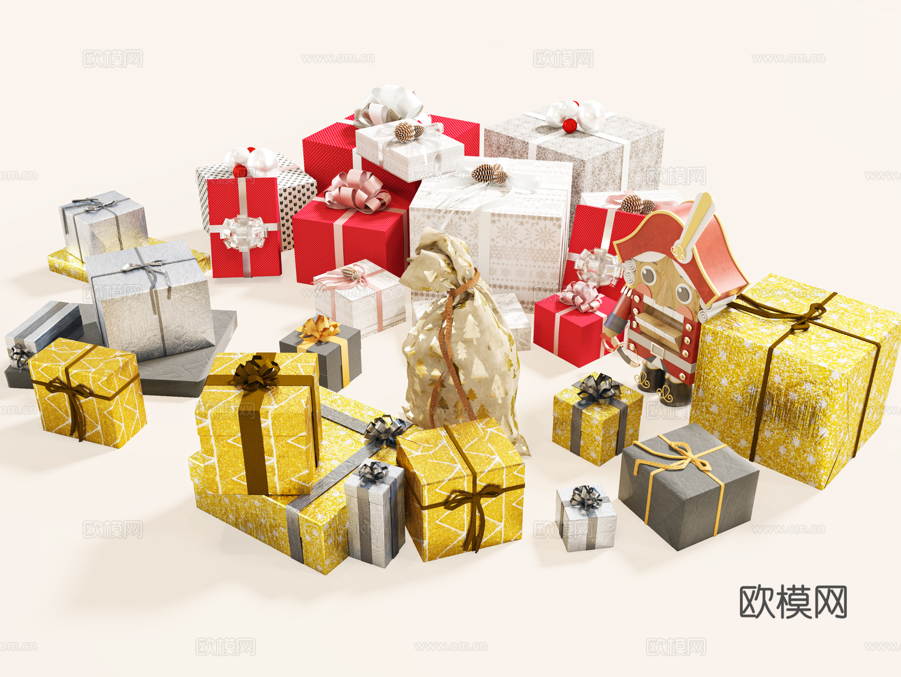 现代礼品盒 礼盒 礼物盒 装饰品 礼物 圣诞礼物堆 包装su模型