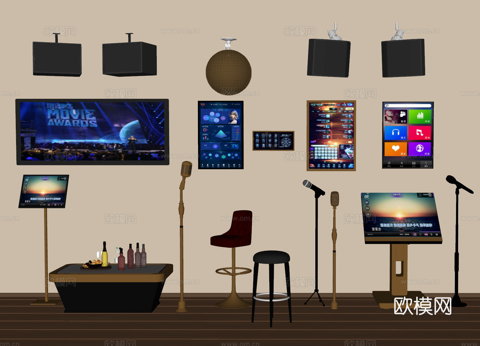 点歌机 点歌台 KTV点歌屏 音响 麦克风 显示屏 自助机su模型下载（渲染图2）