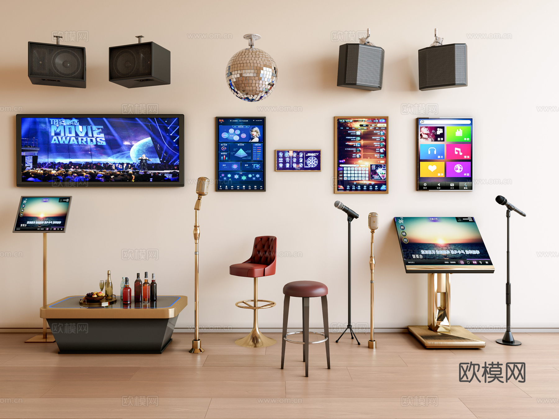 点歌机 点歌台 KTV点歌屏 音响 麦克风 显示屏 自助机su模型下载（渲染图1）
