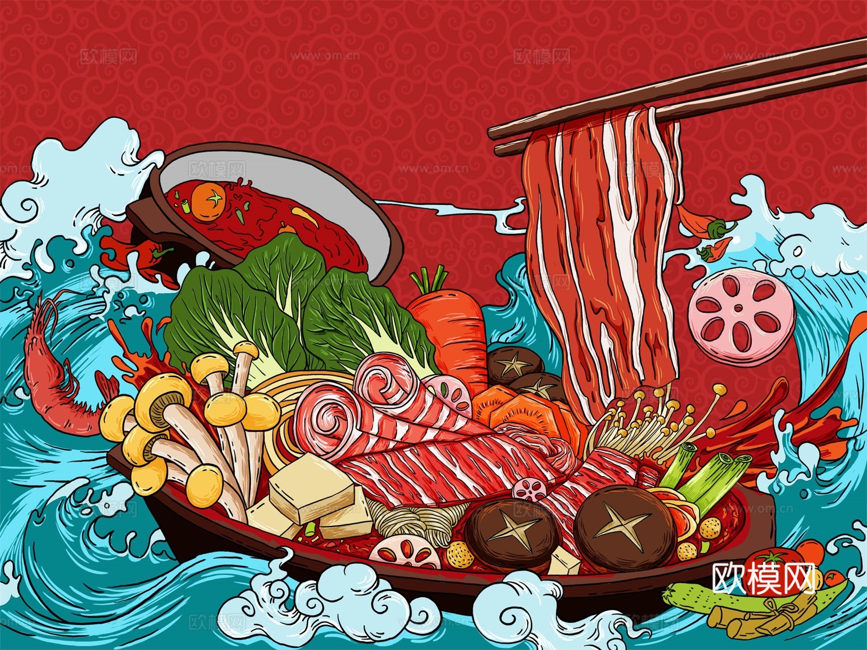 美食火锅墙面海报下载