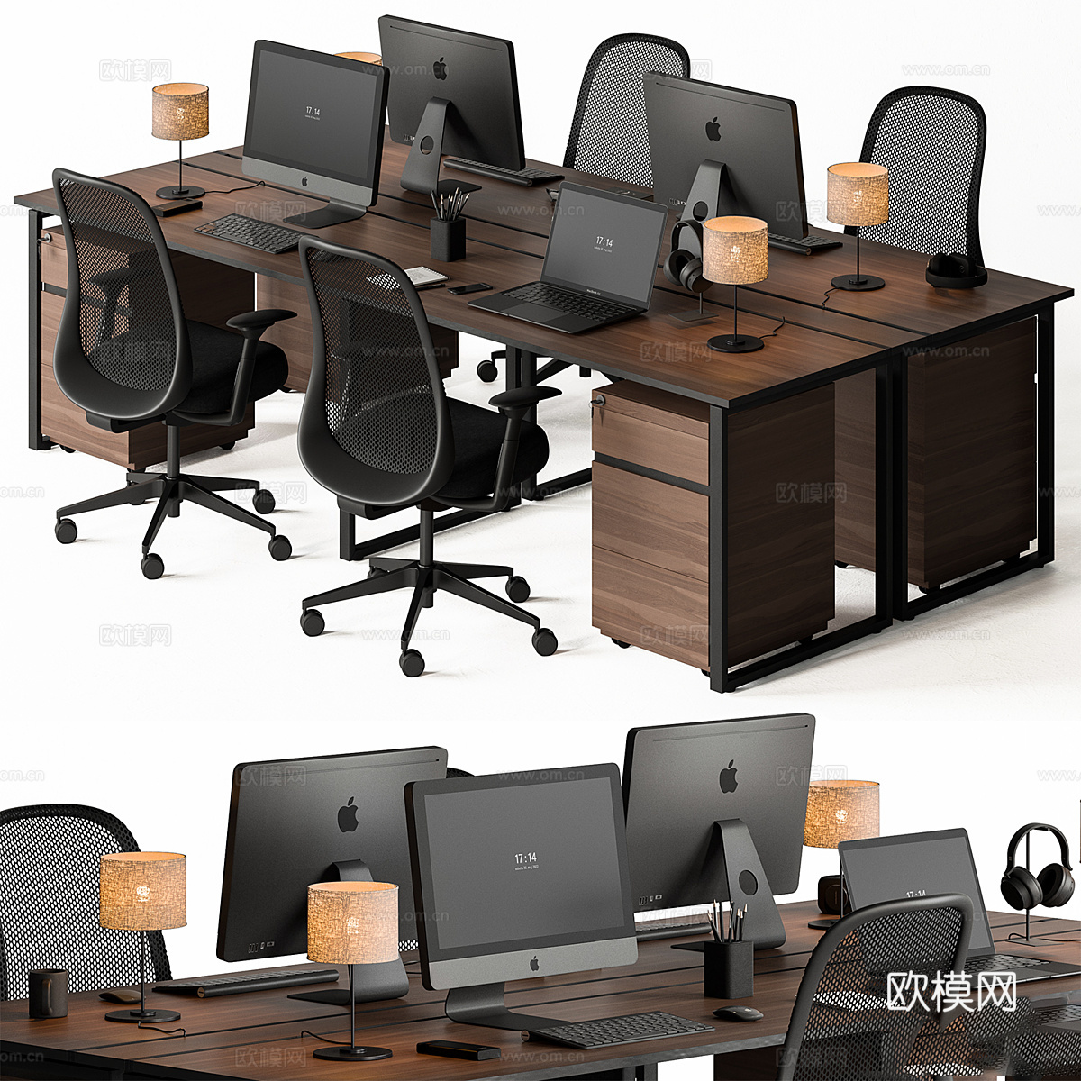 新中式办公桌椅3d模型