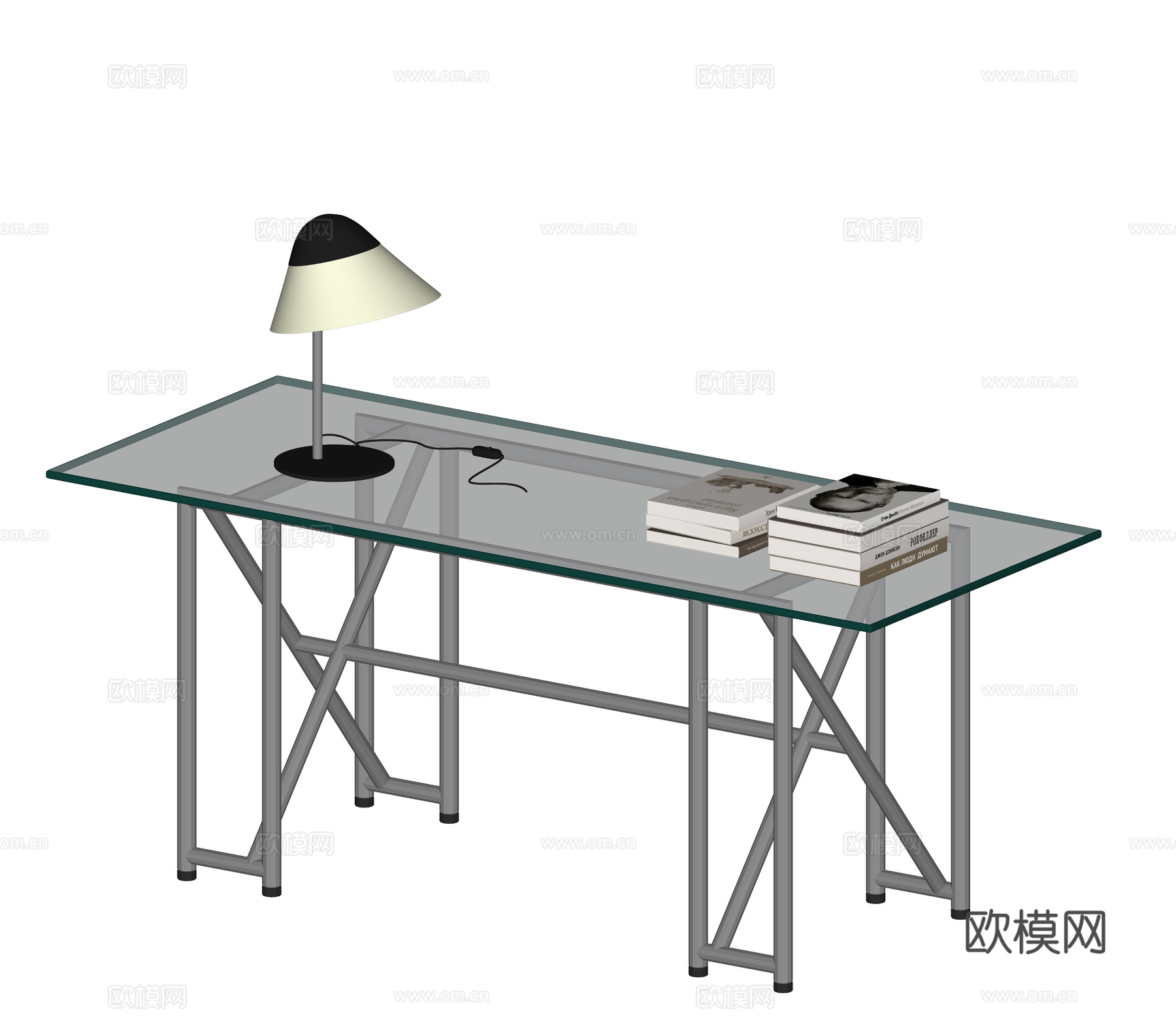 现代玻璃书桌 电脑桌 工作台 台灯su模型