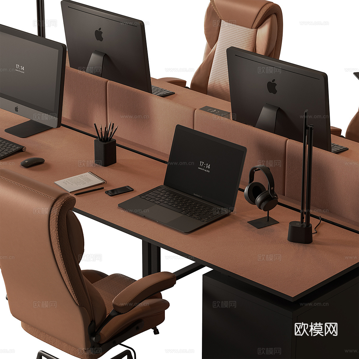 新中式皮革办公桌椅3d模型