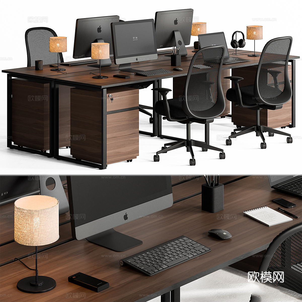 新中式办公桌椅3d模型