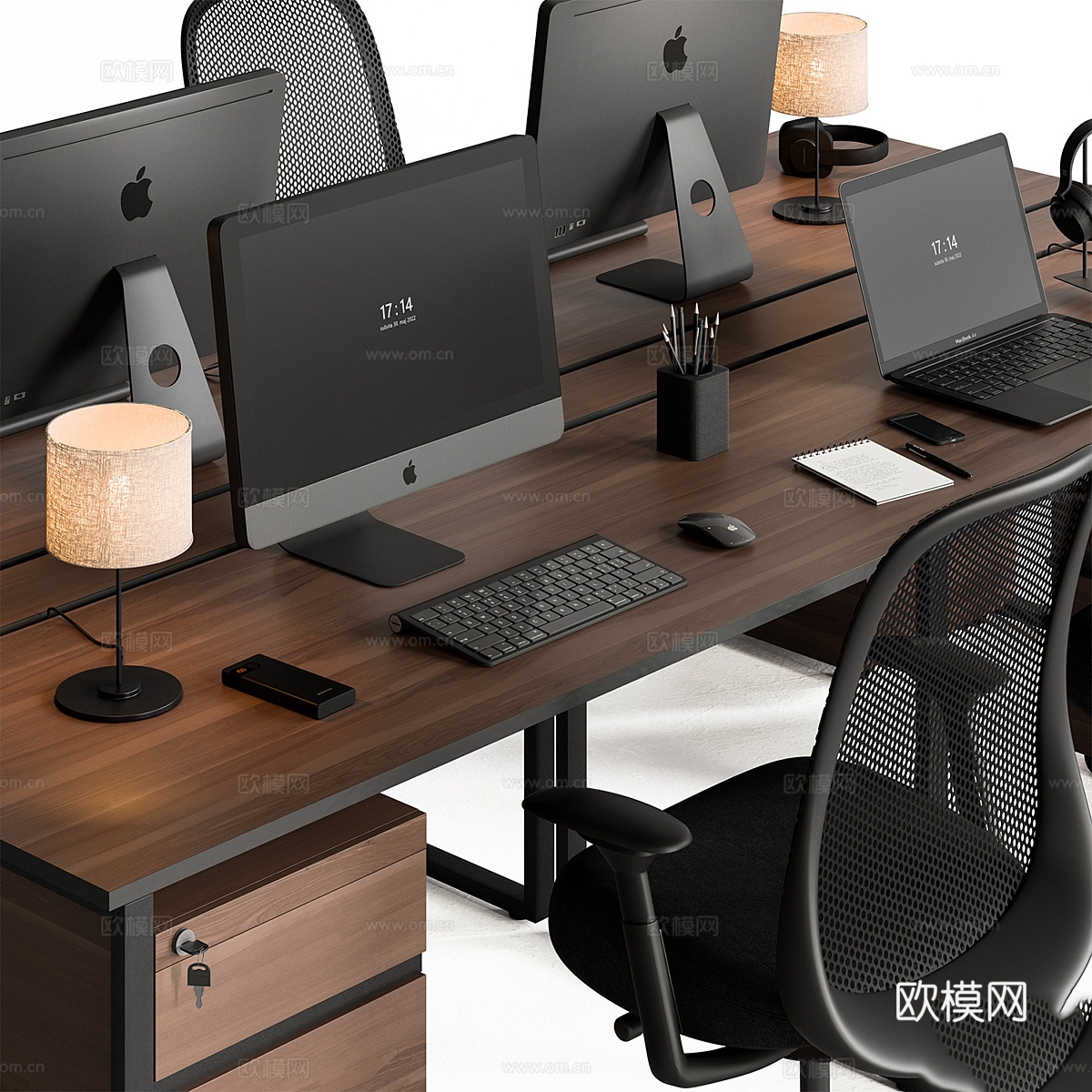 新中式办公桌椅3d模型