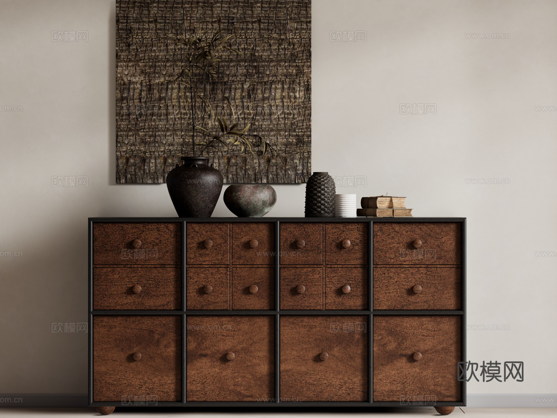 侘寂中古风装饰柜 储物柜 斗柜su模型