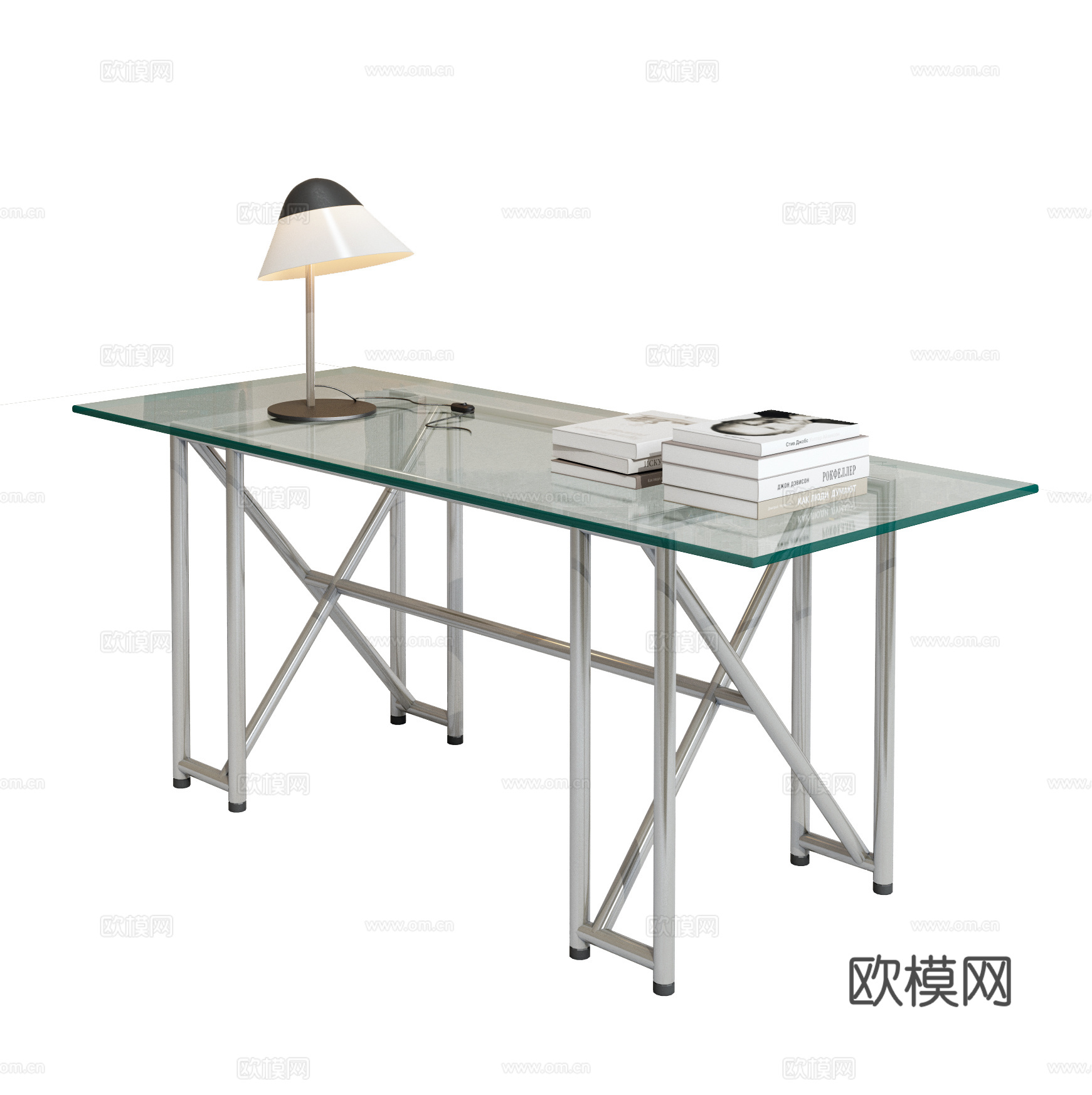 现代玻璃书桌 电脑桌 工作台 台灯su模型