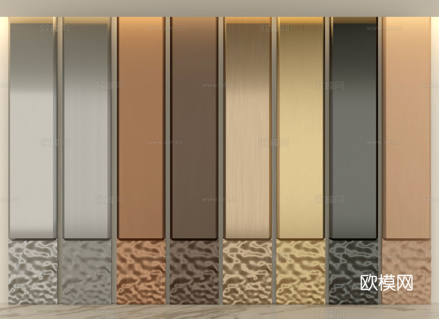 拉丝金属板波浪板护墙板su模型