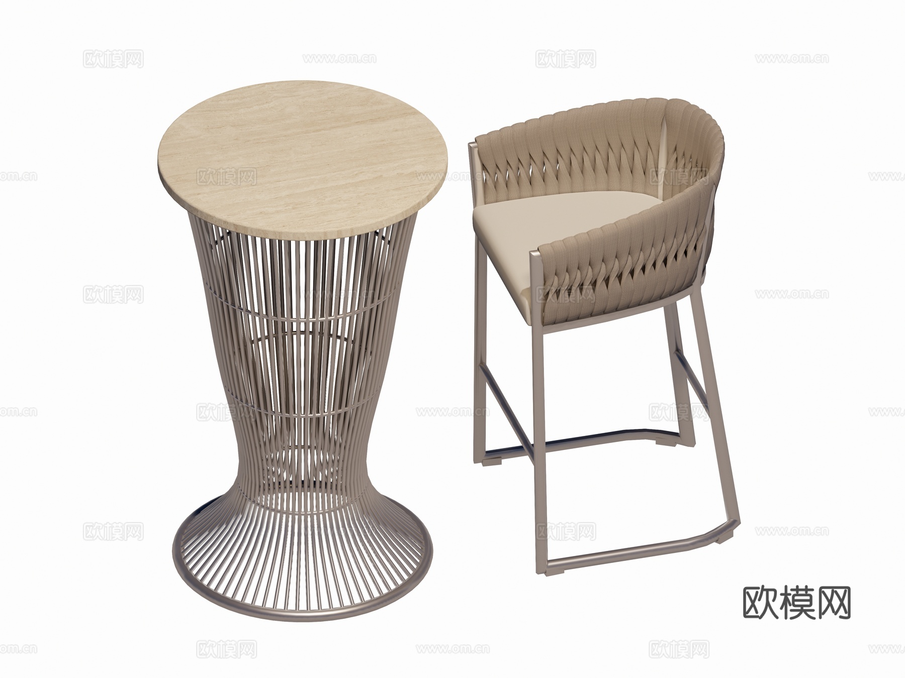 现代法式 吧桌椅 圆桌吧椅 庭院户外吧桌椅组合3d模型