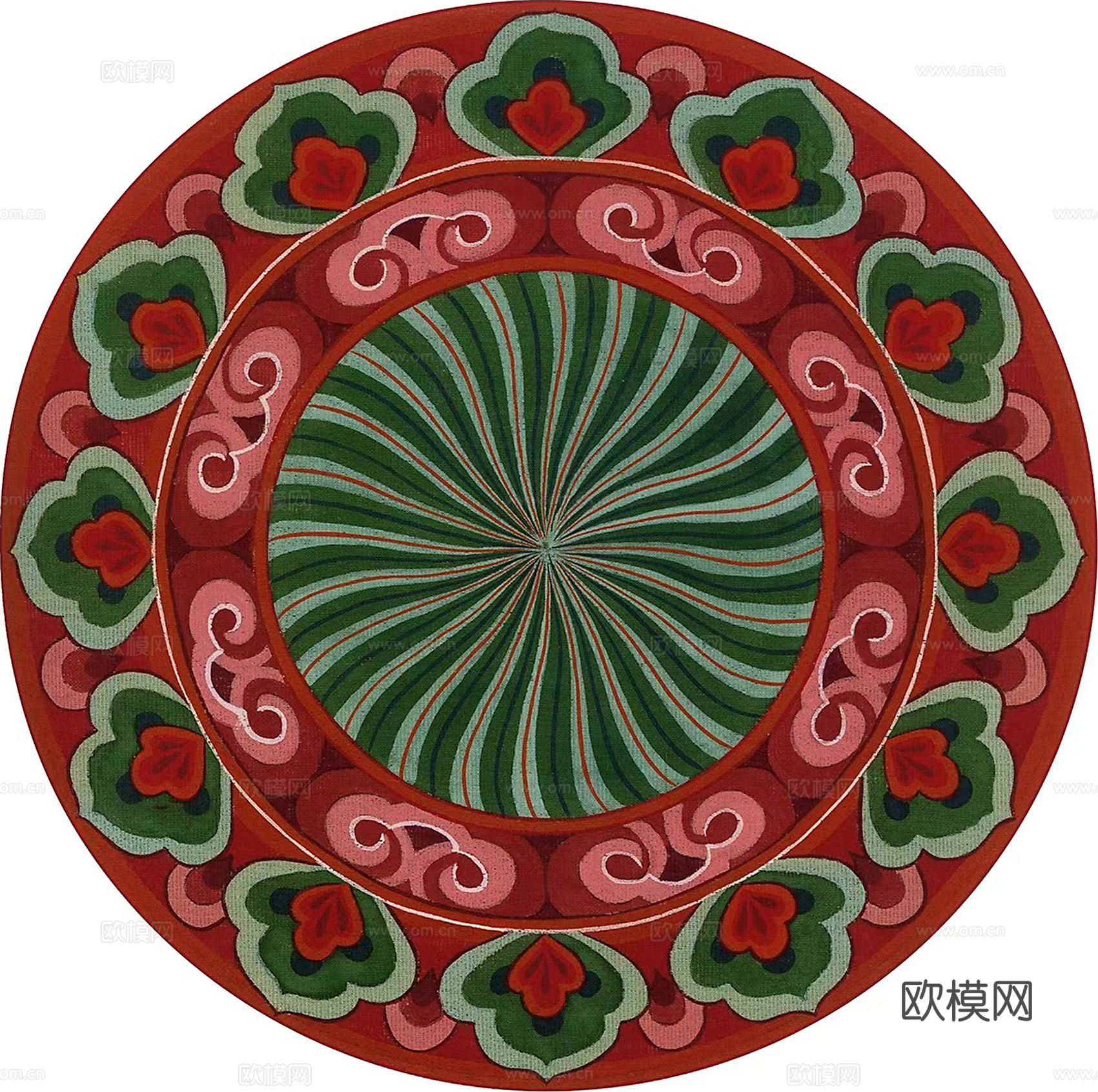 复古民族花纹圆形地毯