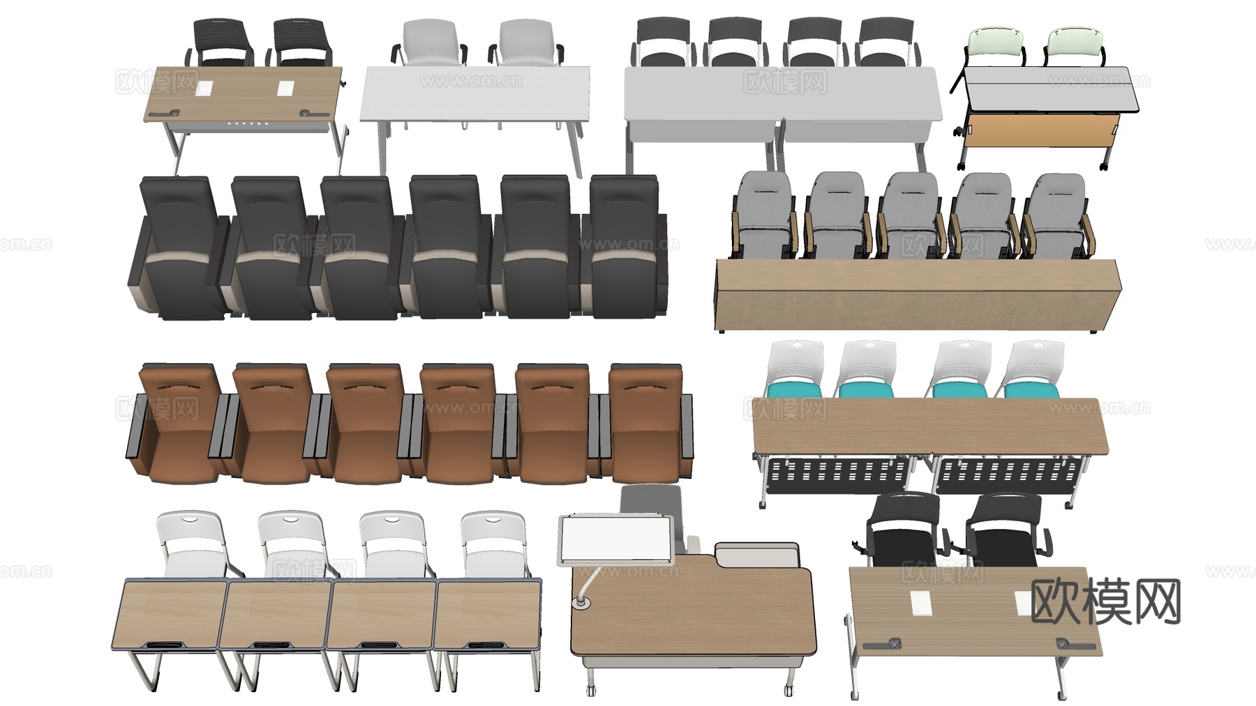 现代报告厅桌椅 课桌椅 讲台桌椅 办公桌椅su模型