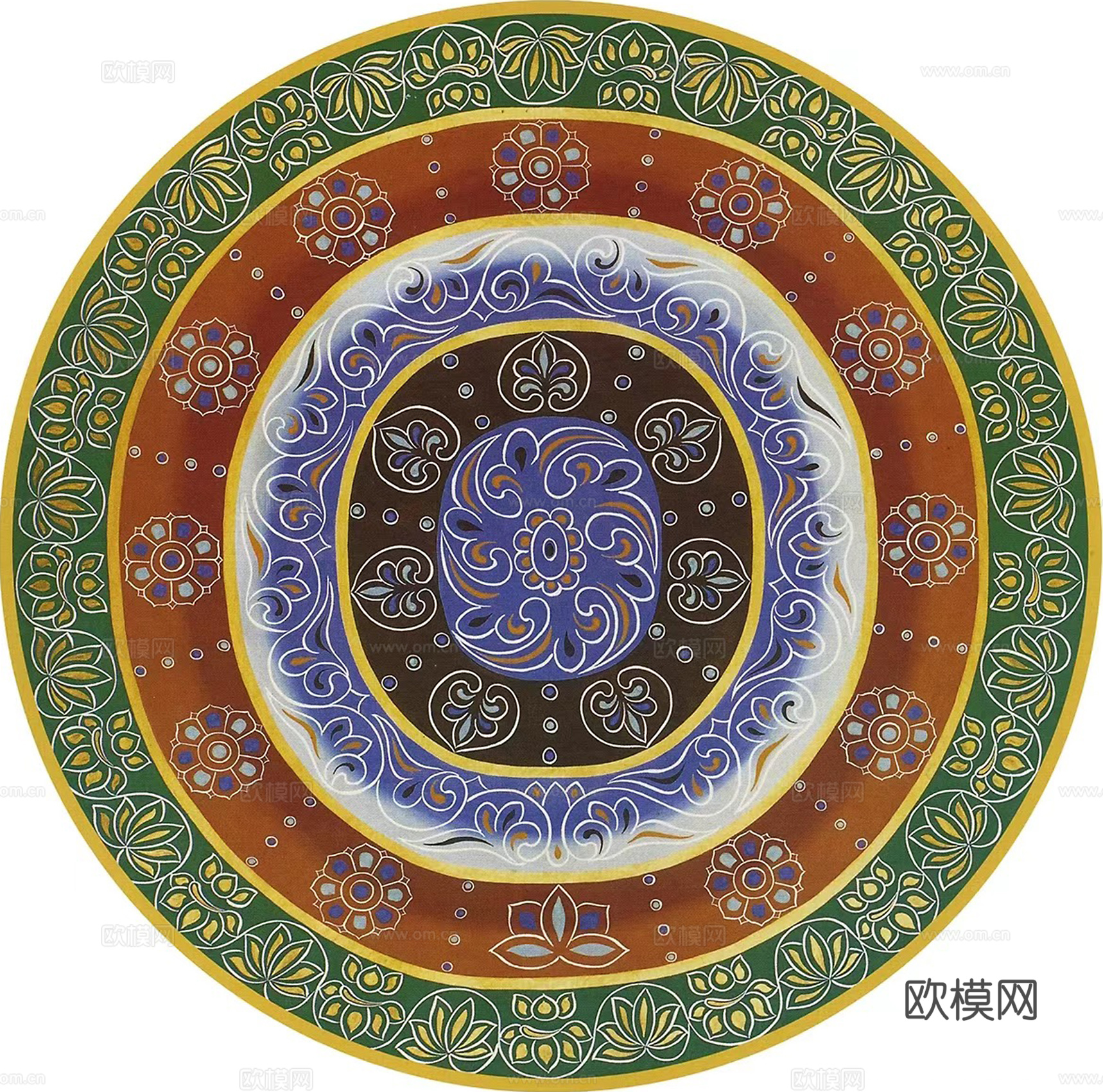 复古民族花纹圆形地毯