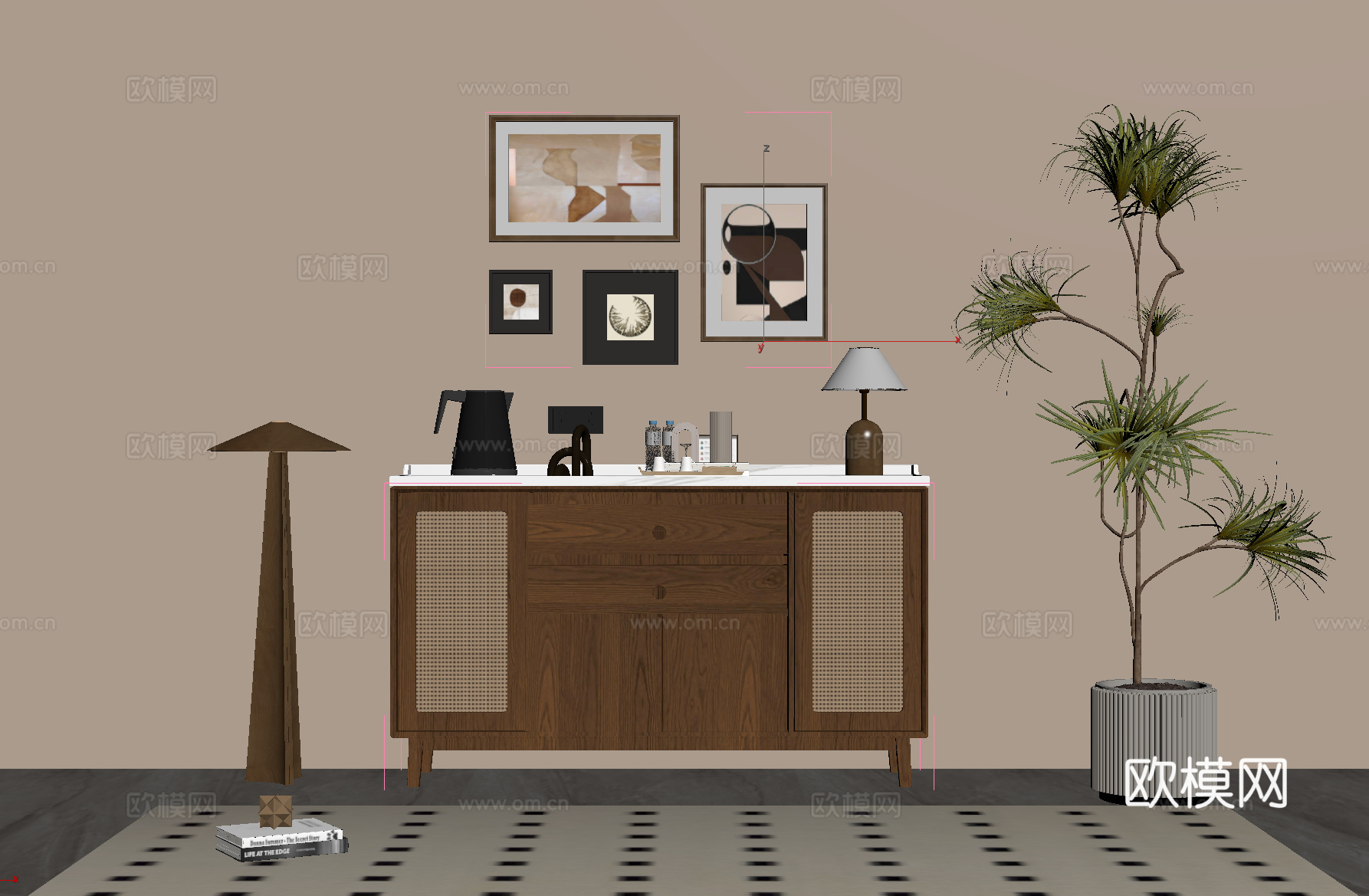 中古侘寂风餐边柜su模型