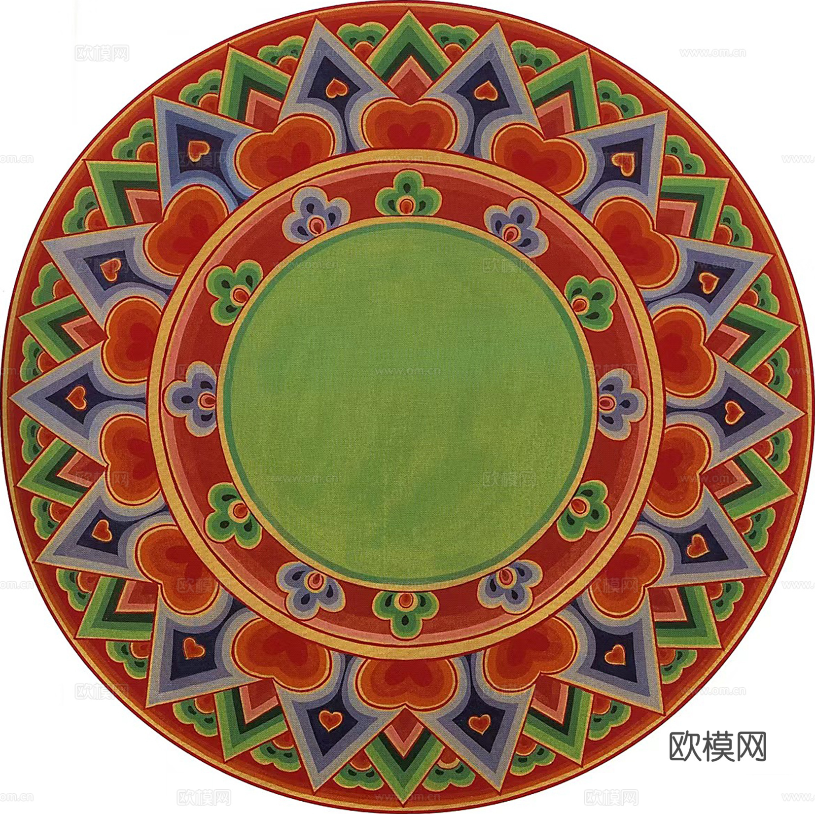 复古民族花纹圆形地毯