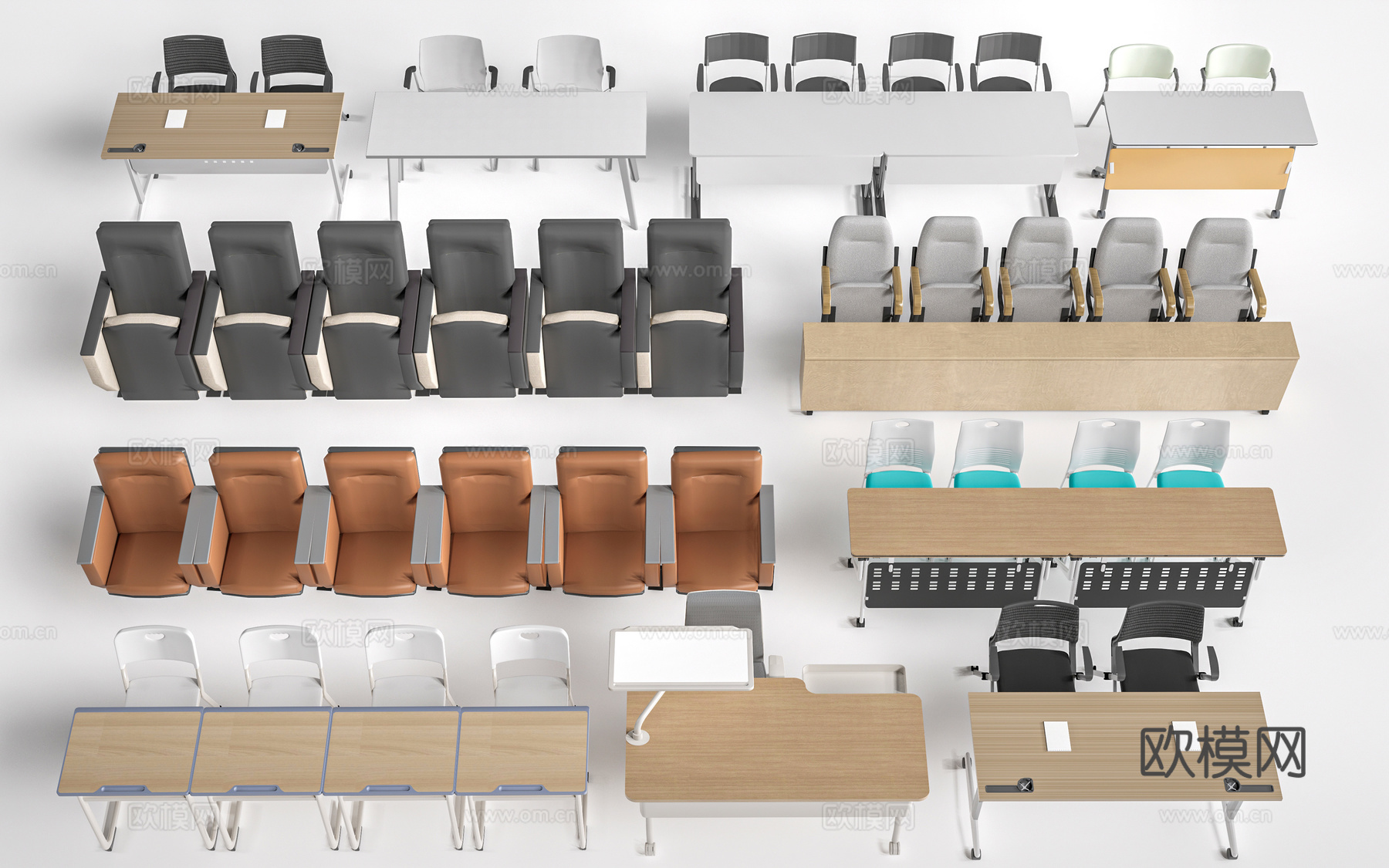 现代报告厅桌椅 课桌椅 讲台桌椅 办公桌椅su模型