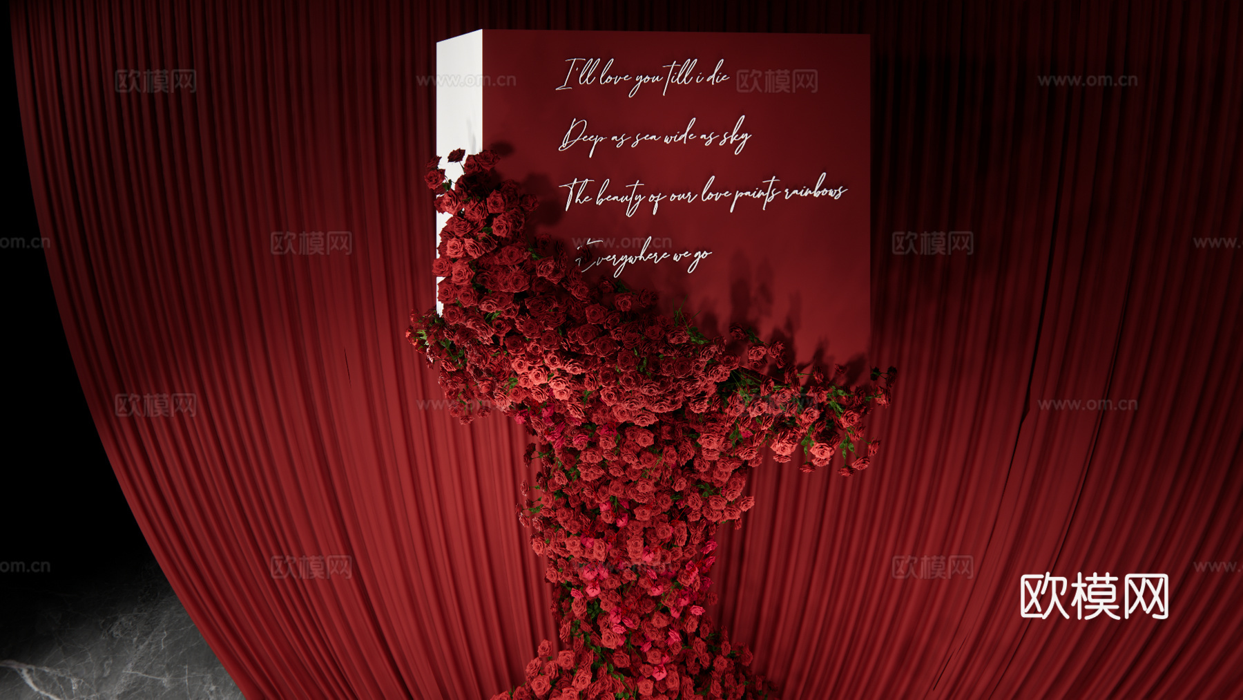 小众红色秀场风单只红玫瑰花艺造型婚礼设计su模型下载（渲染图2）