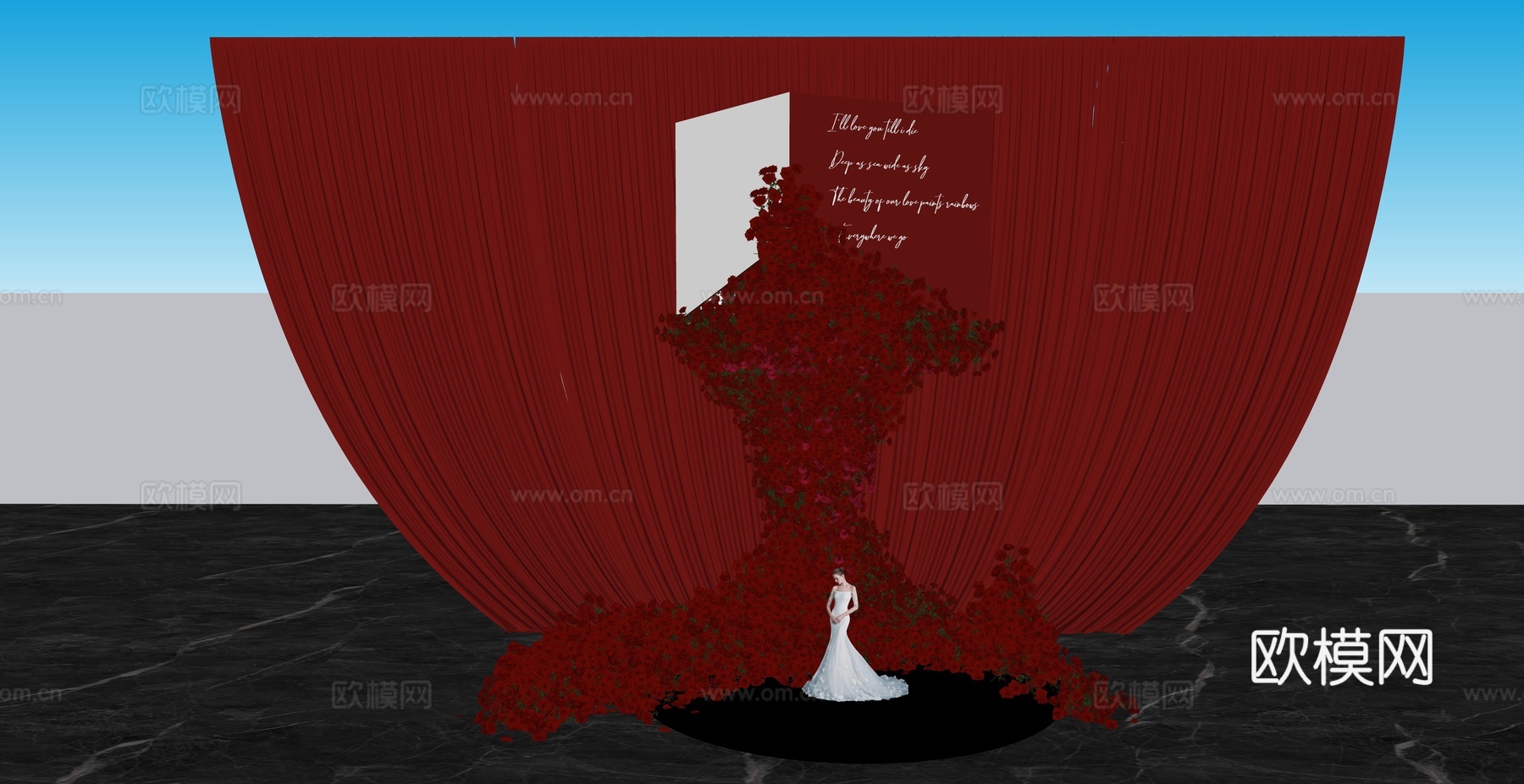 小众红色秀场风单只红玫瑰花艺造型婚礼设计su模型下载（渲染图5）