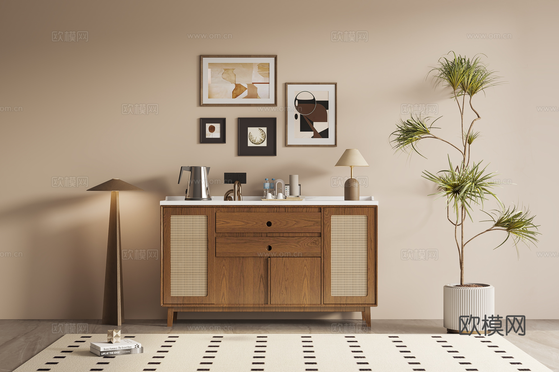 中古侘寂风餐边柜su模型