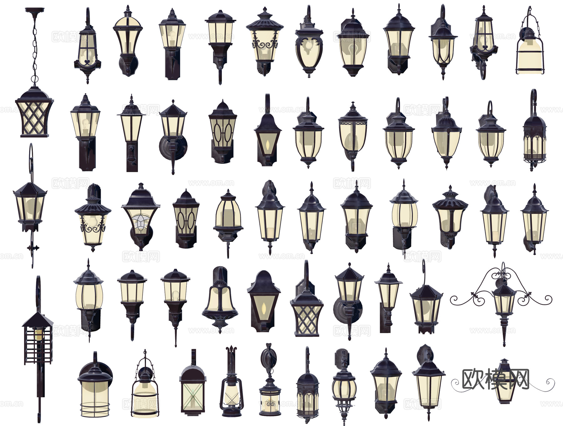 欧式壁灯 户外灯 庭院灯 吸墙灯 景观灯 草坪灯 铁艺壁灯su模型下载（渲染图1）