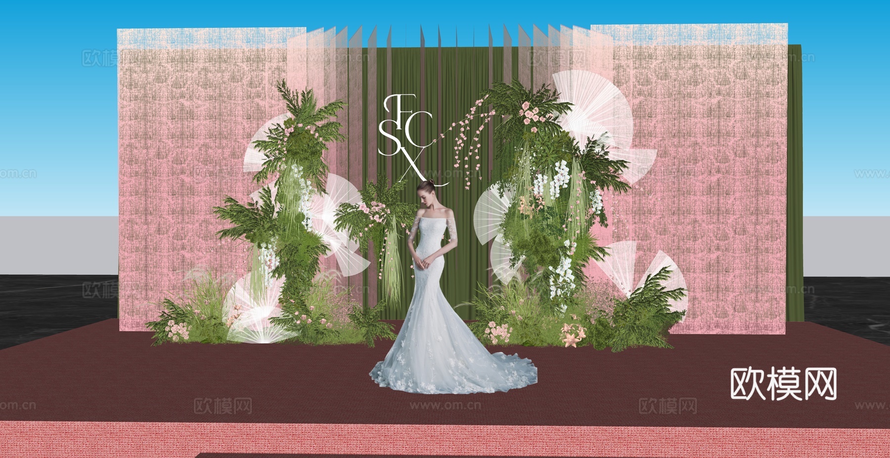 小众粉色渐变纱 婚礼花艺设计su模型下载（渲染图5）