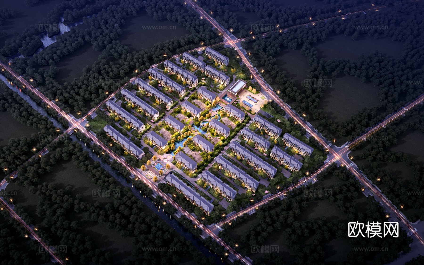 住宅鸟瞰夜景3d模型