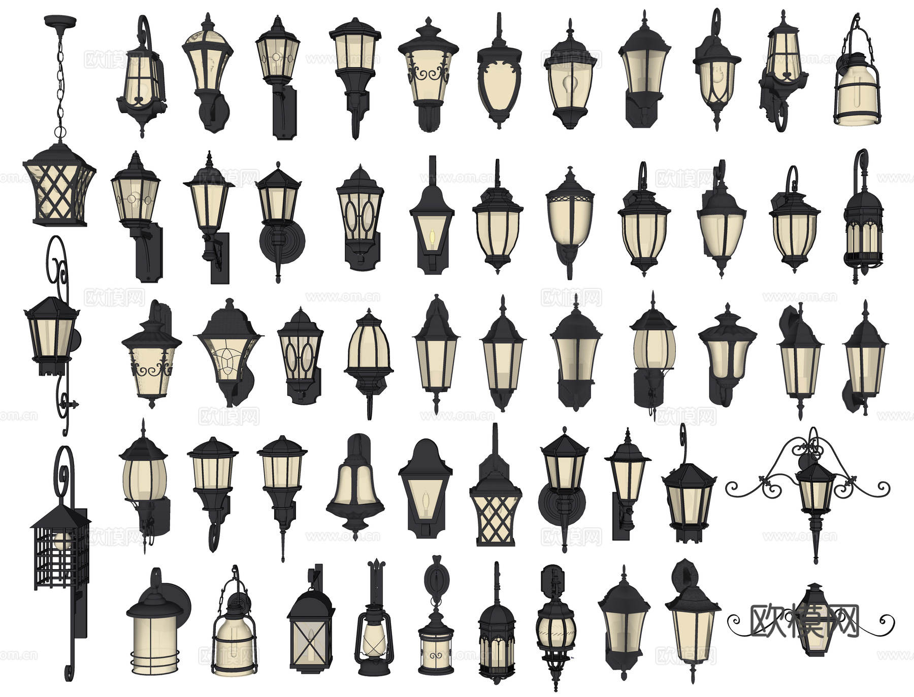 欧式壁灯 户外灯 庭院灯 吸墙灯 景观灯 草坪灯 铁艺壁灯su模型下载（渲染图2）