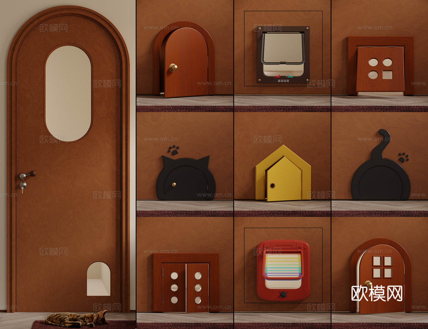 宠物门 猫门洞 小狗进出门 宠物出入门 卧室门洞su模型下载（渲染图1）