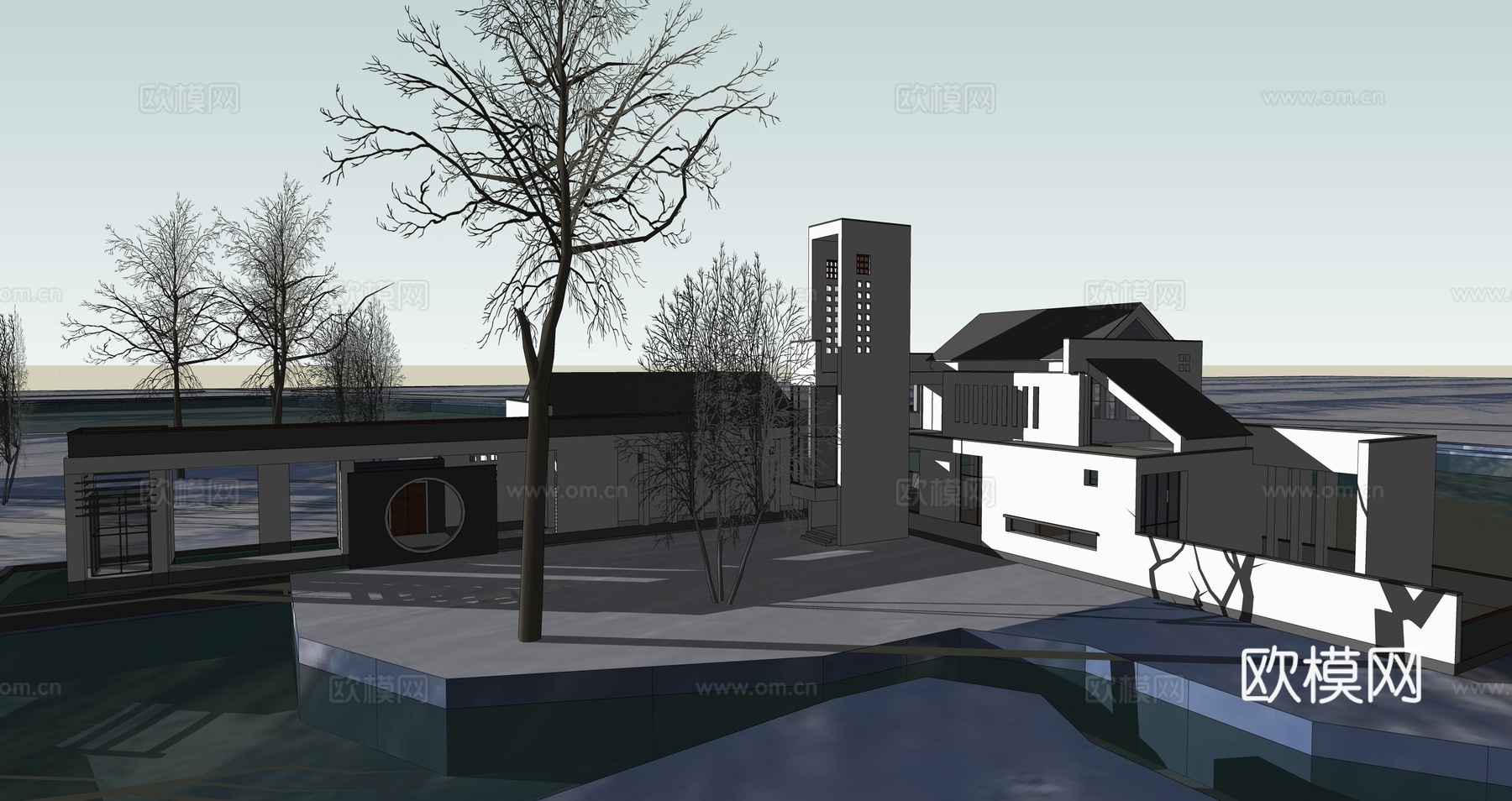 徽派休闲会所su模型下载（渲染图2）