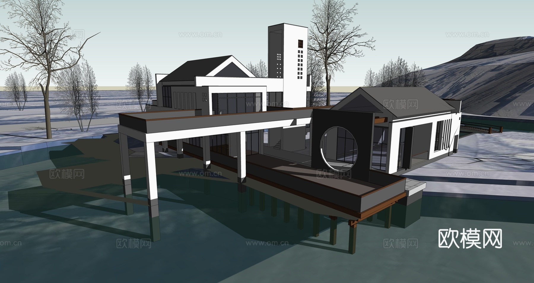 徽派休闲会所su模型下载（渲染图1）