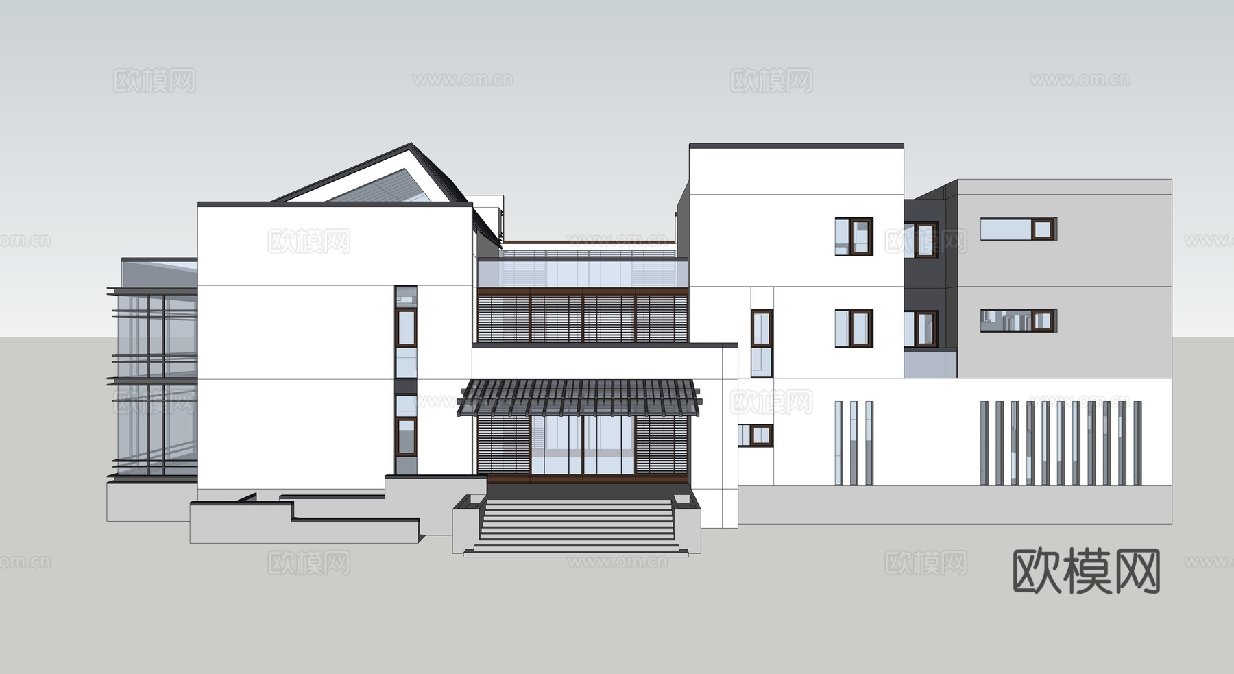 现代中式会所su模型下载（渲染图1）