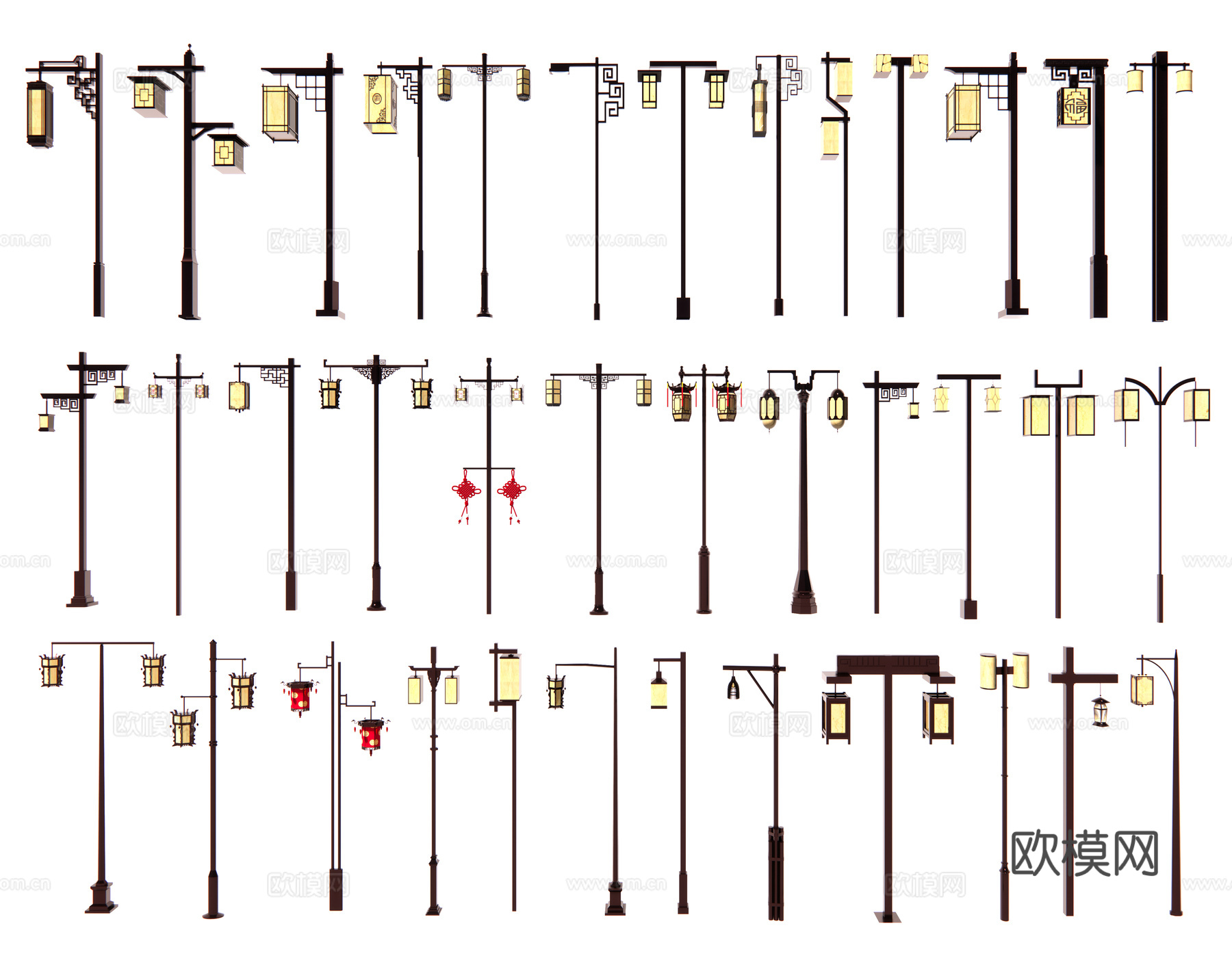 新中式路灯 景观灯 庭院灯 装饰灯 挂灯 高杆灯 户外灯具3d模型