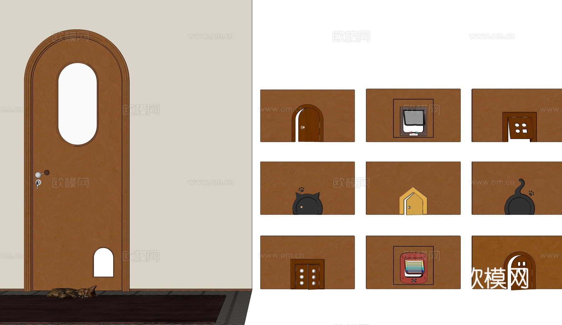 宠物门 猫门洞 小狗进出门 宠物出入门 卧室门洞su模型下载（渲染图2）