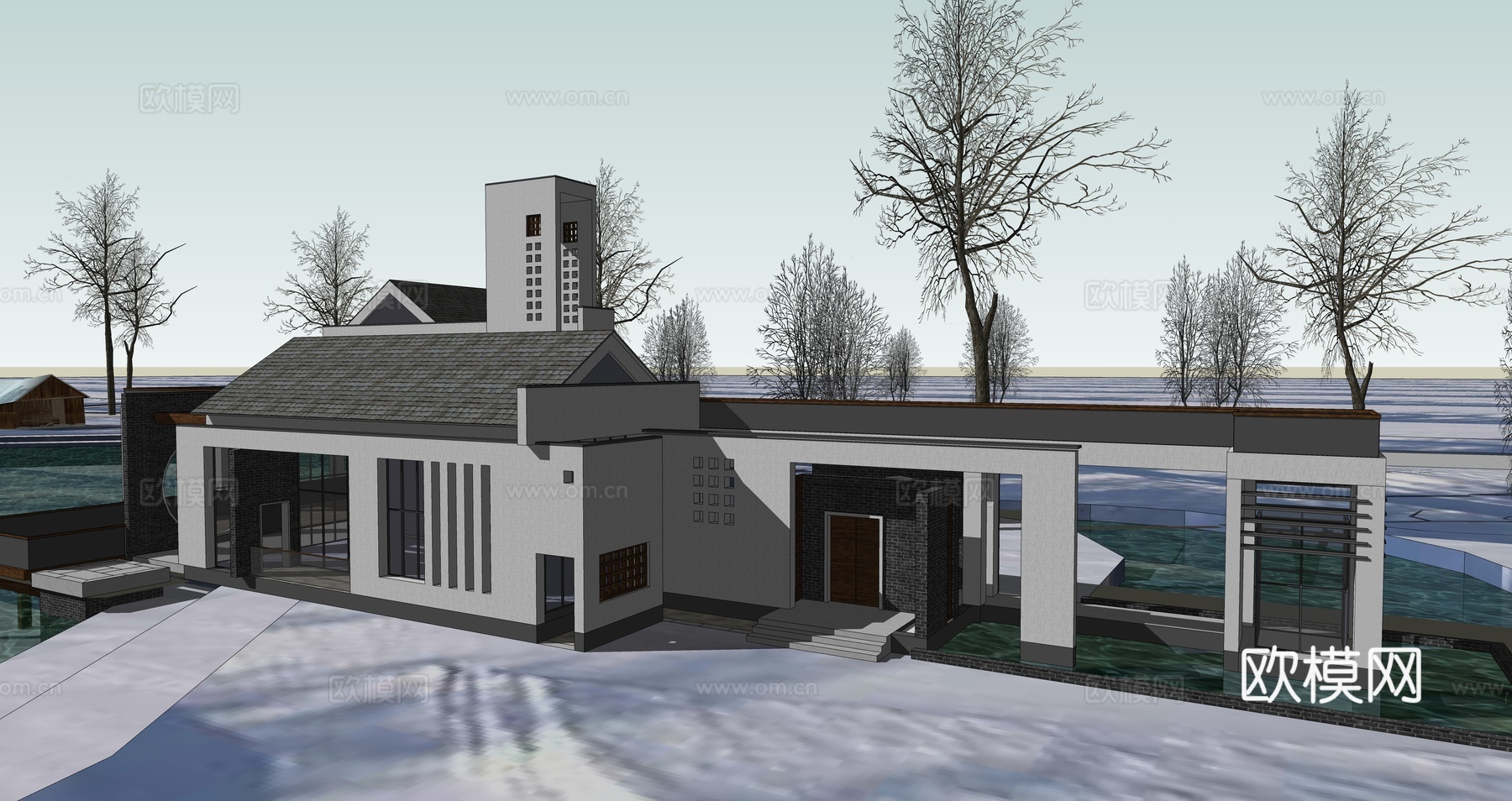 徽派休闲会所su模型下载（渲染图3）