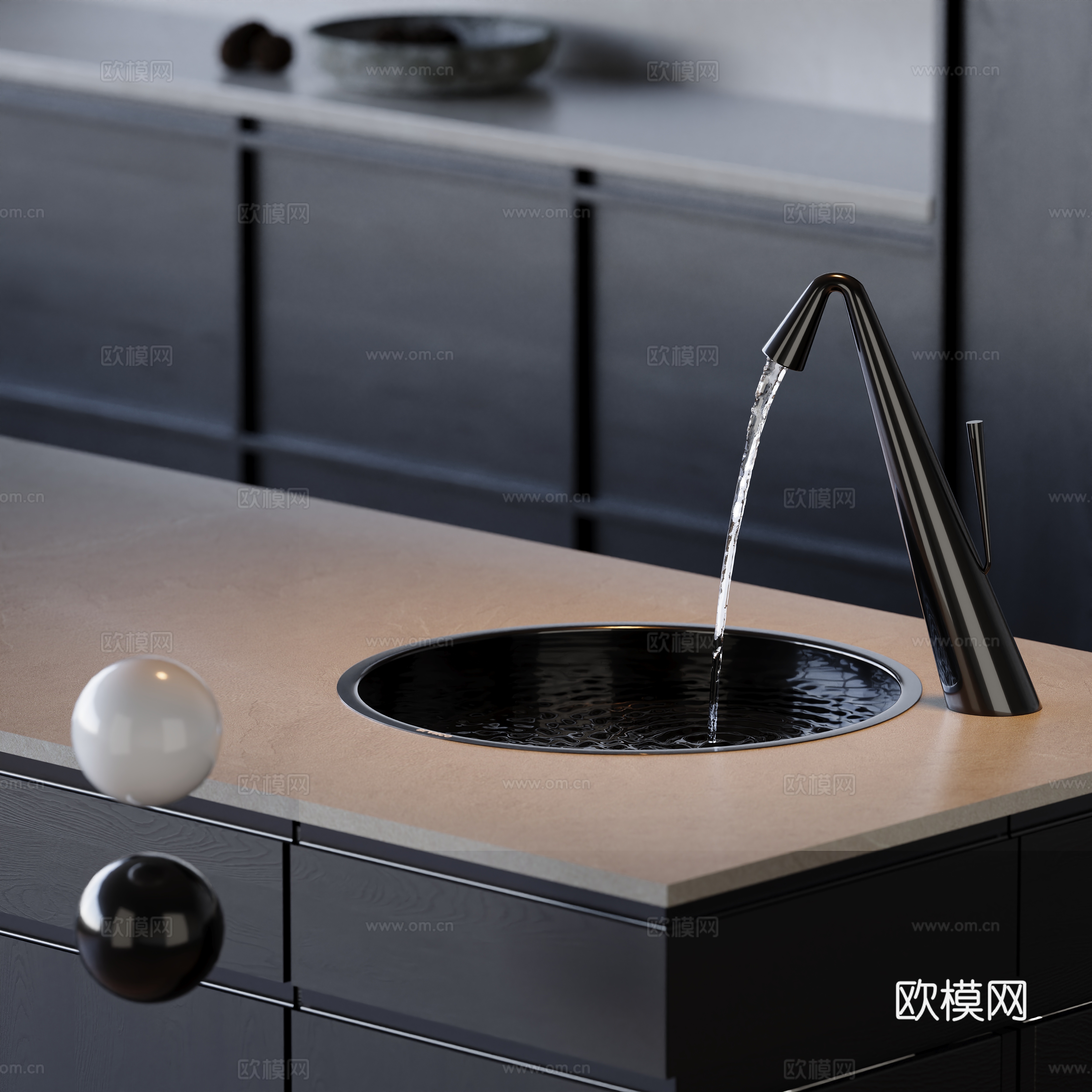 现代艺术龙头水盆3d模型下载（渲染图2）