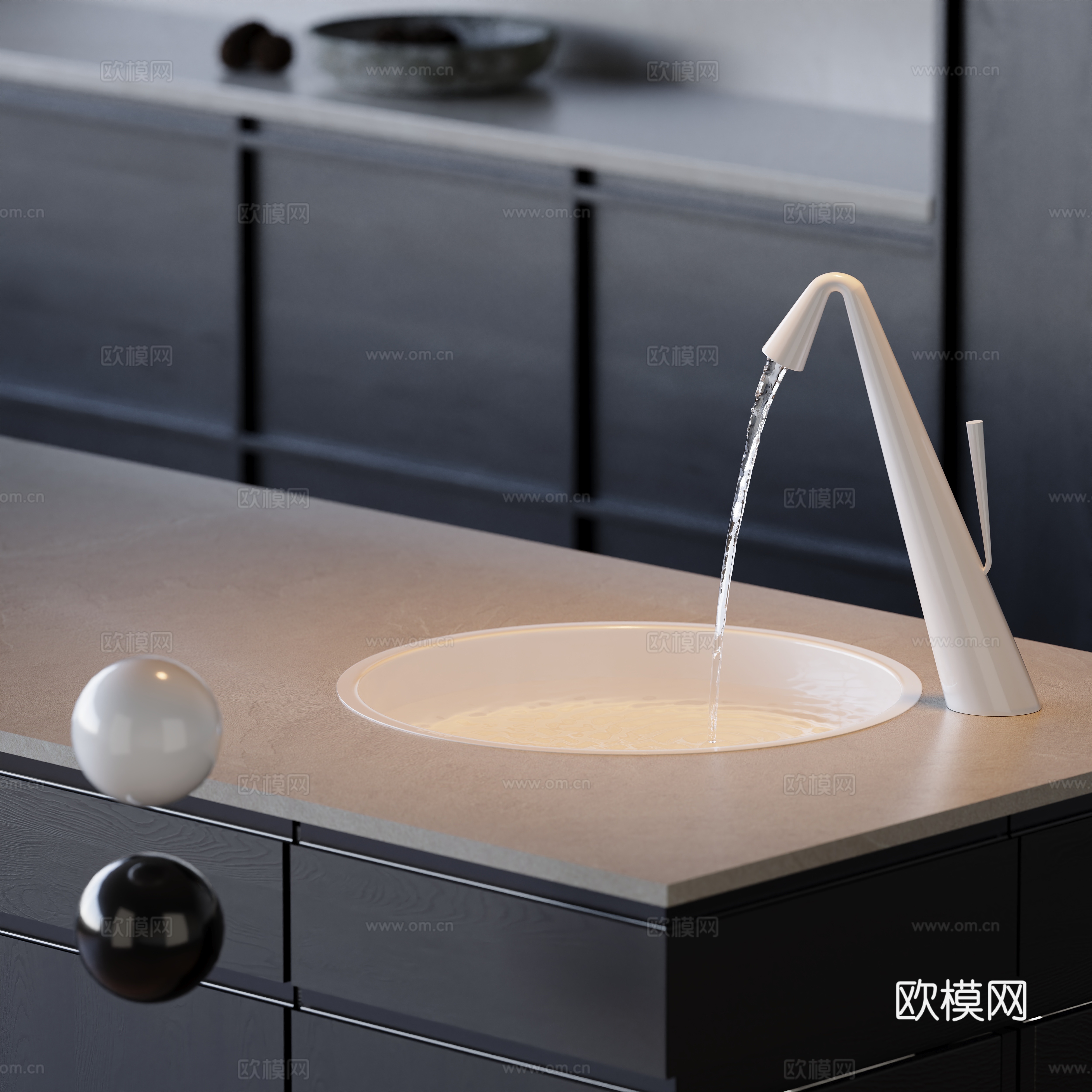 现代艺术龙头水盆3d模型下载（渲染图4）