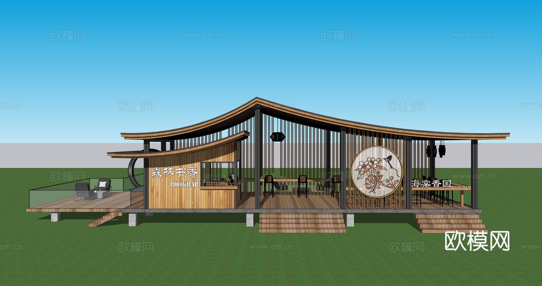 田园风乡村驿站 景观构筑物 观景平台 咖啡厅su模型下载（渲染图3）